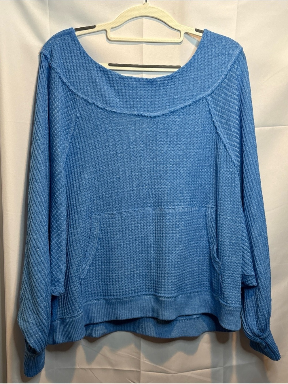 We The Free Sky Blue Waffle Scoop Neck Pullover